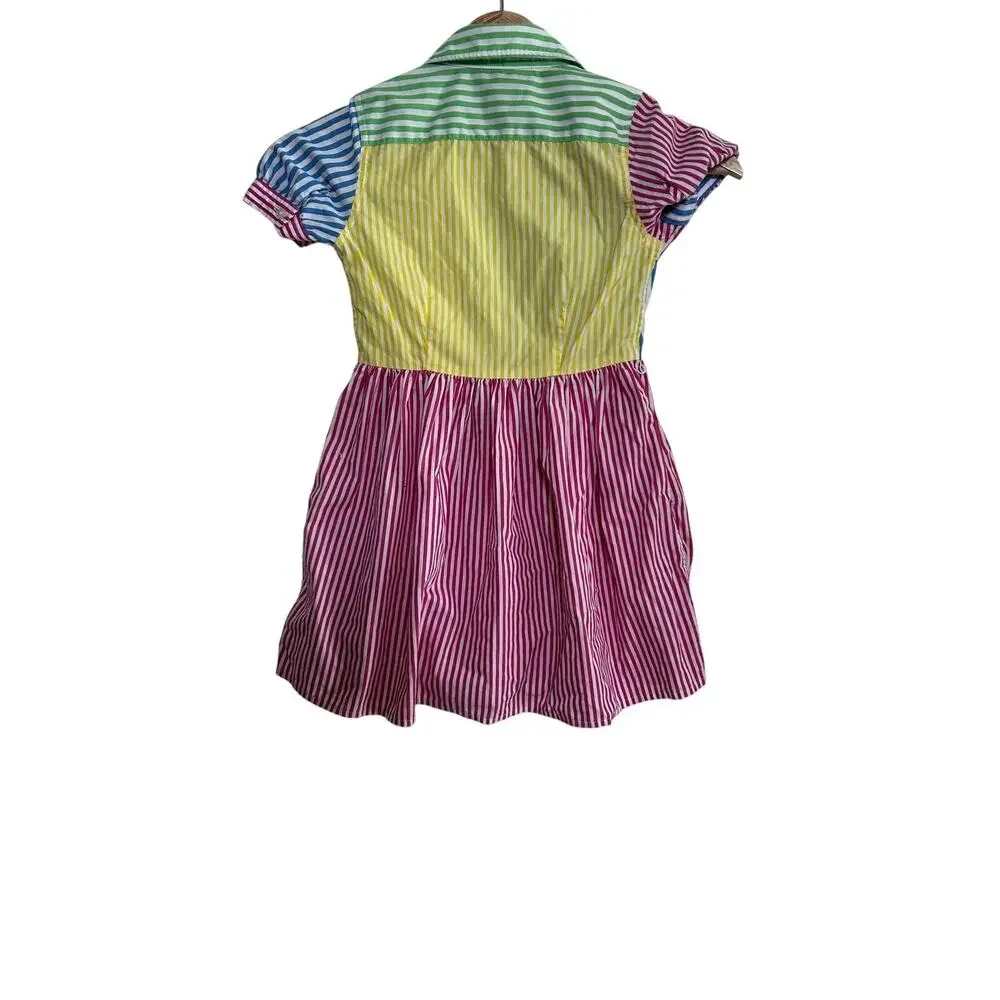 Polo Ralph Lauren Girls Dress SZ5 Multicolor Striped Shirt Dress Rainbow Preppy - Picture 4 of 10